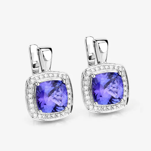 5.95 Carat Genuine Tanzanite and White Diamond 14K White Gold Earrings - Image 9
