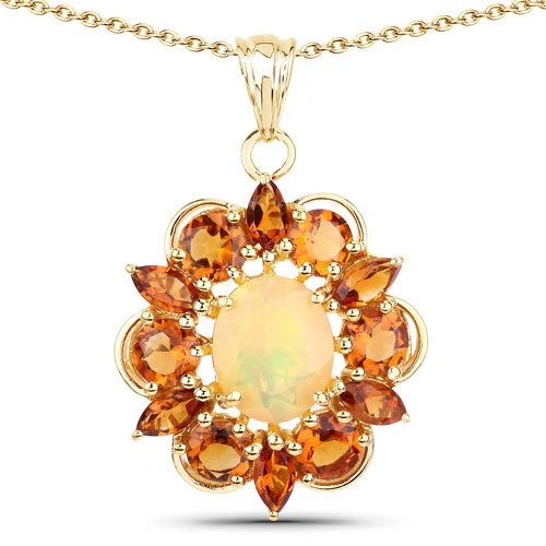5.99 Carat Genuine Ethiopian Opal and Citrine .925 Sterling Silver Pendant - Image 3