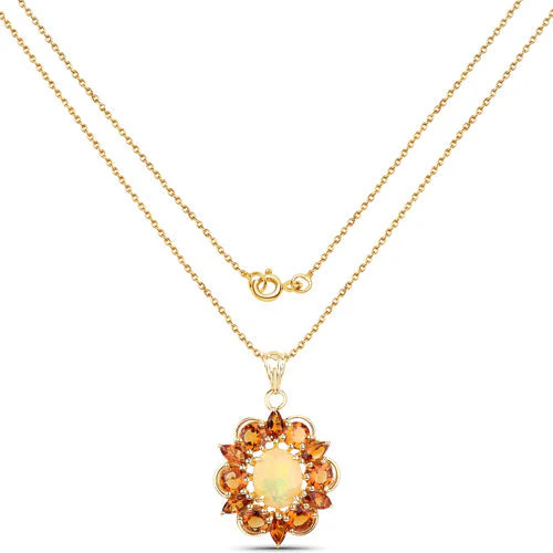 5.99 Carat Genuine Ethiopian Opal and Citrine .925 Sterling Silver Pendant - Image 4