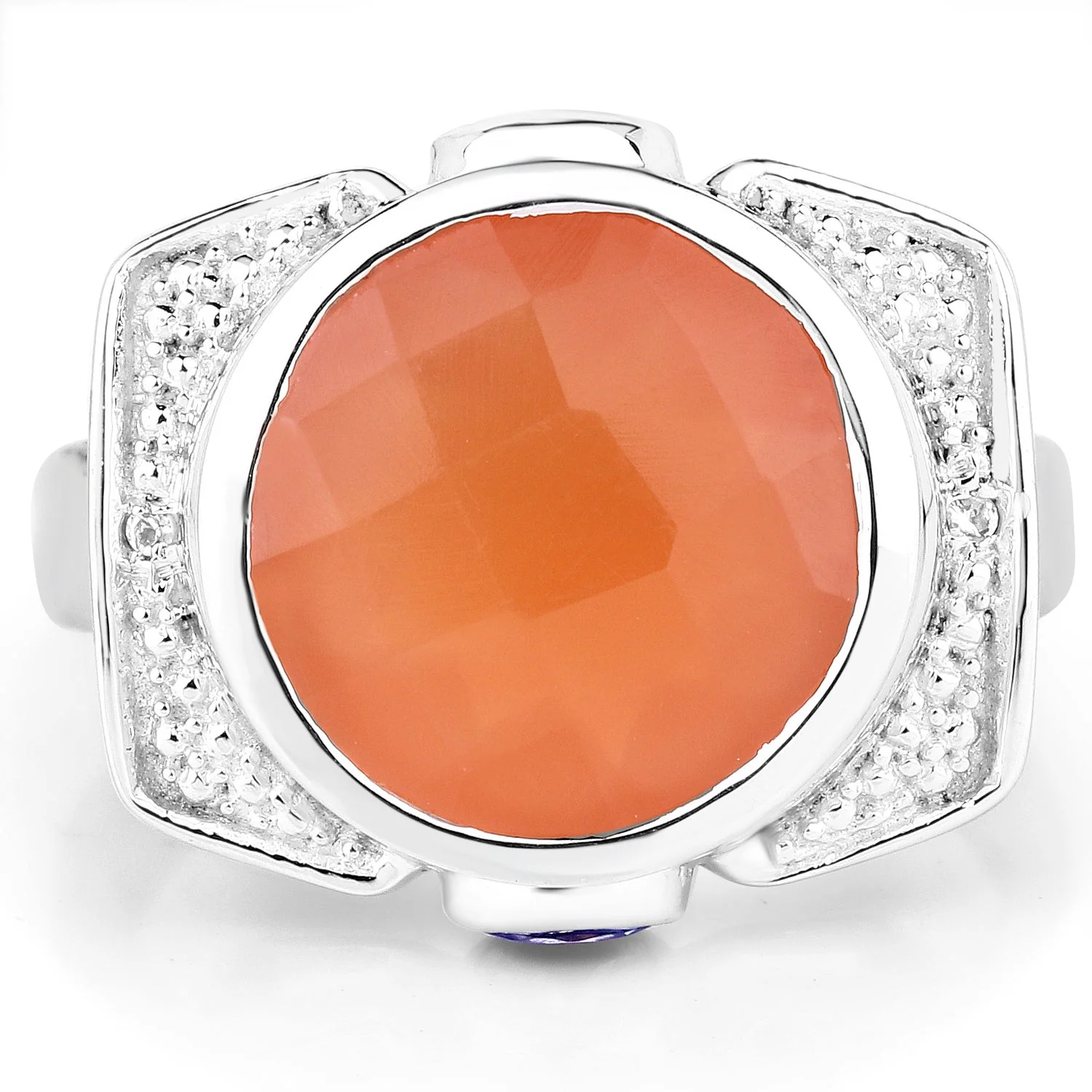5.99 Carat Genuine Peach Moonstone, Tanzanite and White Topaz .925 Sterling Silver Ring - Image 3