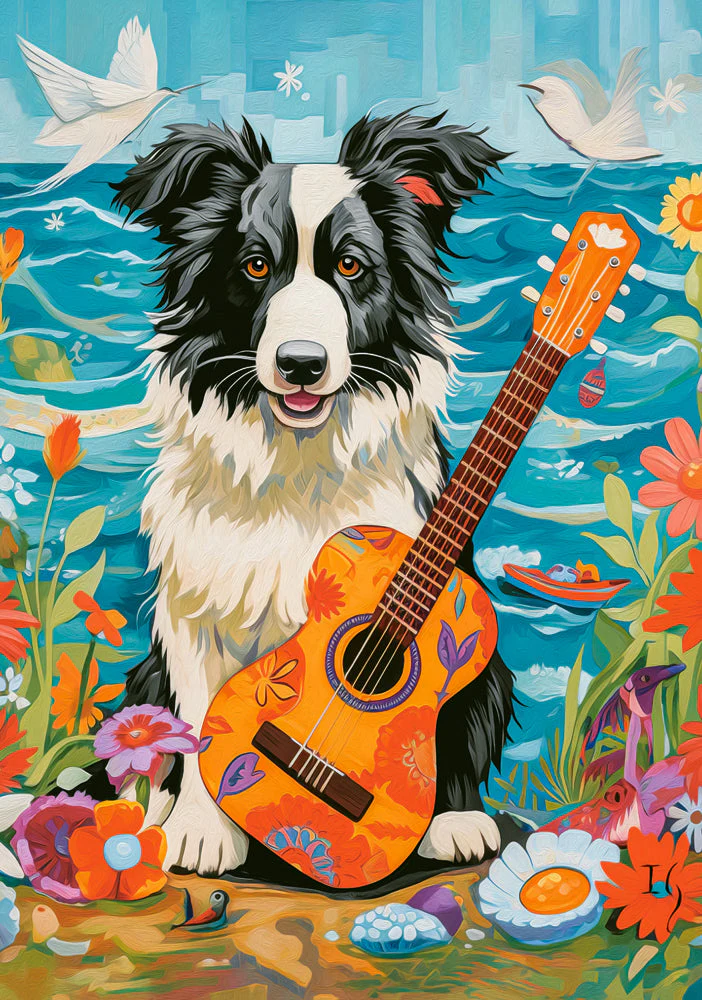 500 Piece Jigsaw Puzzle, Collie, Guitar and the Sea, Animal puzzle, Dog, Pets, Adult Puzzle, Castorland B-54008 - Image 2