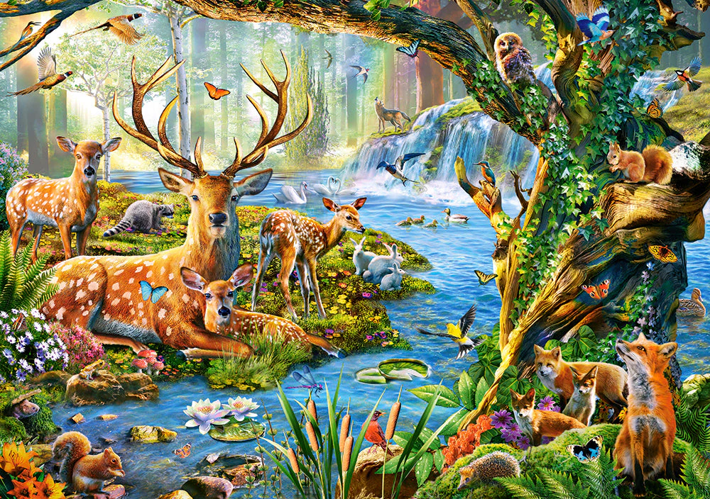 500 Piece Jigsaw Puzzle, Forest Life, Charming view of deer and animals in the forest, Adult Puzzle, Castorland B-52929 - Image 2