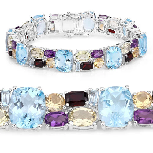51.36 Carat Genuine Multi Stones .925 Sterling Silver Bracelet - Image 2