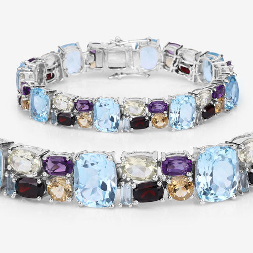 51.36 Carat Genuine Multi Stones .925 Sterling Silver Bracelet - Image 5