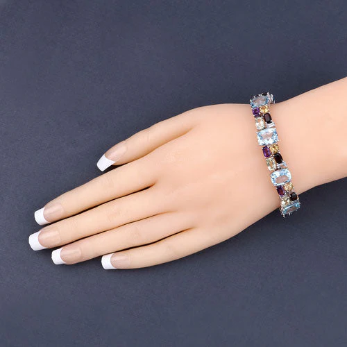 51.36 Carat Genuine Multi Stones .925 Sterling Silver Bracelet - Image 8