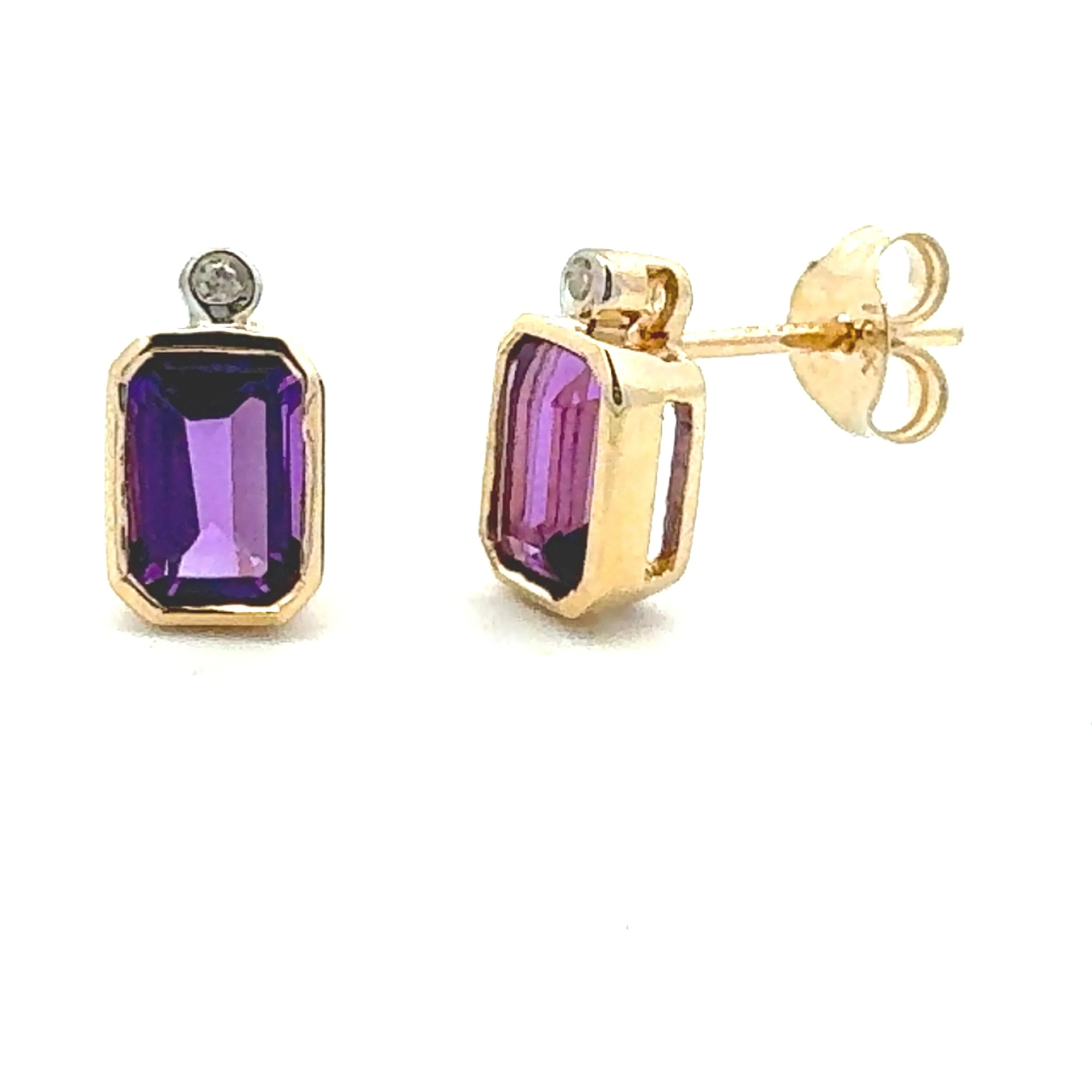 .53ct Amethyst Diamond Stud Earrings 10KT Yellow Gold - Image 3