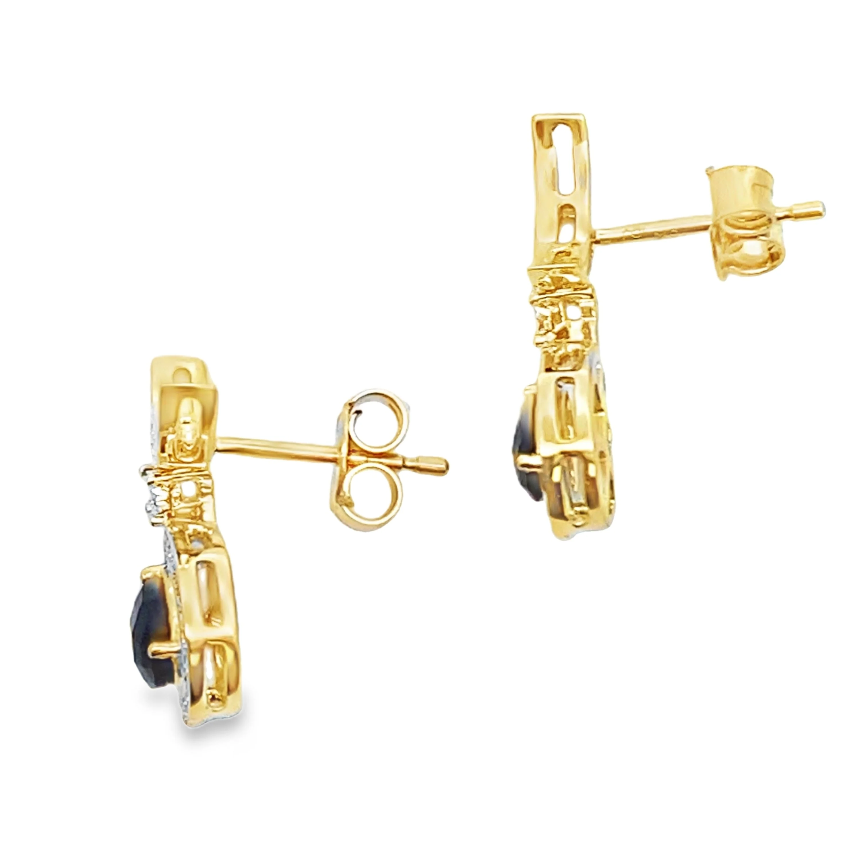 .55ct Onyx Diamond Dangle Earrings 10KT Yellow Gold - Image 2