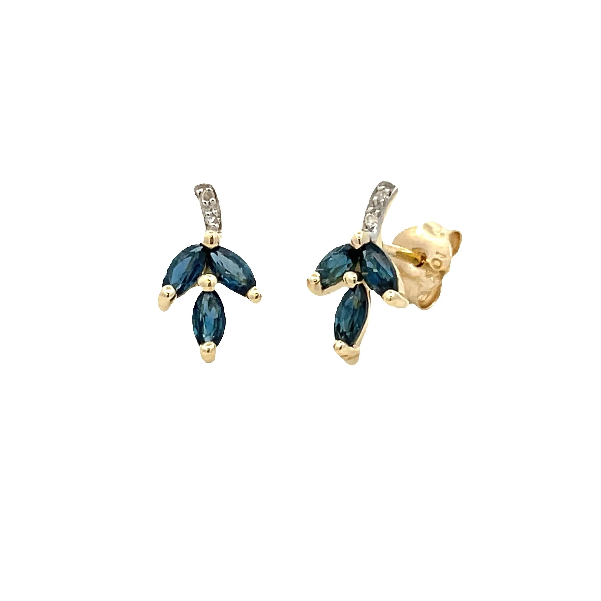 .58ct Sapphire Diamond Earrings 10KT Yellow Gold - Image 2