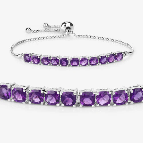 6.05 Carat Genuine Amethyst .925 Sterling Silver Bracelet - Image 11