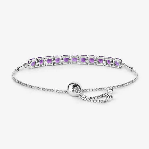 6.05 Carat Genuine Amethyst .925 Sterling Silver Bracelet - Image 12