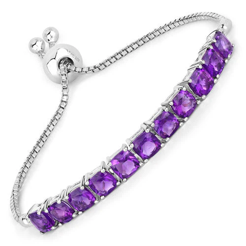 6.05 Carat Genuine Amethyst .925 Sterling Silver Bracelet - Image 4