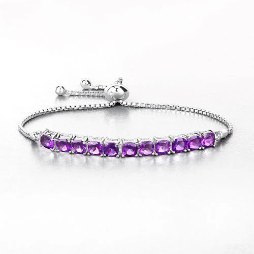 6.05 Carat Genuine Amethyst .925 Sterling Silver Bracelet - Image 8