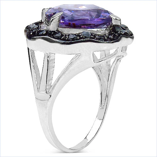 6.09 Carat Genuine Amethyst & Black Spinel .925 Sterling Silver Ring - Image 3