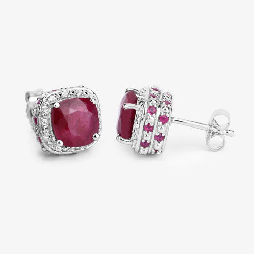 6.12 Carat Dyed Ruby, Ruby and White Topaz .925 Sterling Silver Earrings - Image 10