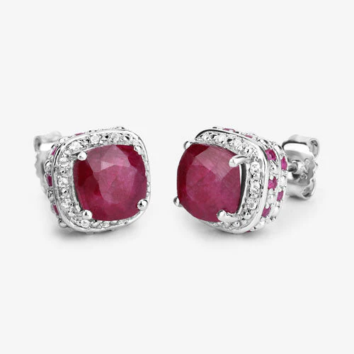 6.12 Carat Dyed Ruby, Ruby and White Topaz .925 Sterling Silver Earrings - Image 11