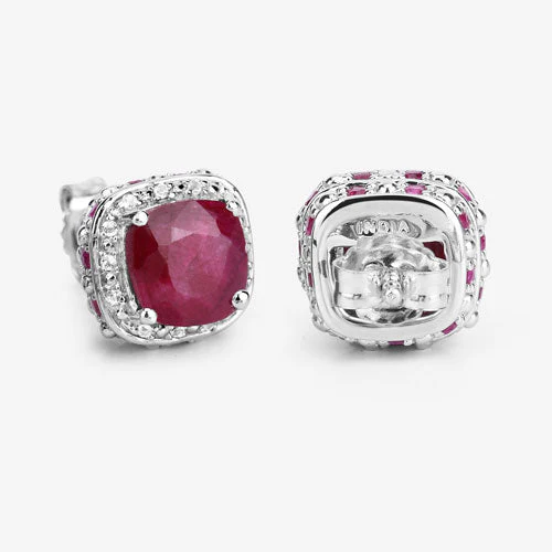 6.12 Carat Dyed Ruby, Ruby and White Topaz .925 Sterling Silver Earrings - Image 12