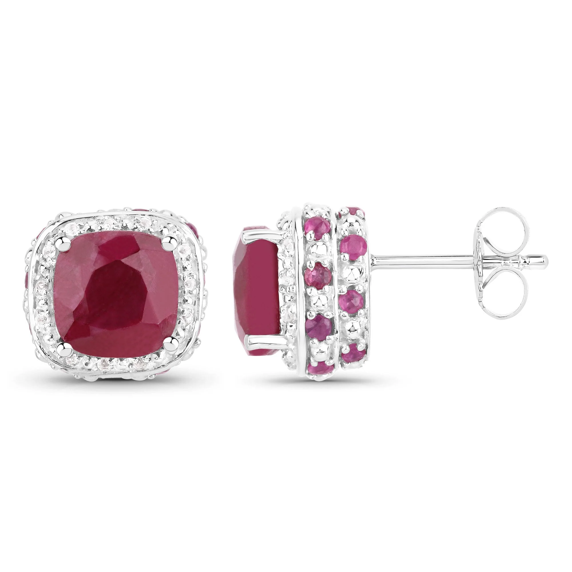 6.12 Carat Dyed Ruby, Ruby and White Topaz .925 Sterling Silver Earrings - Image 2