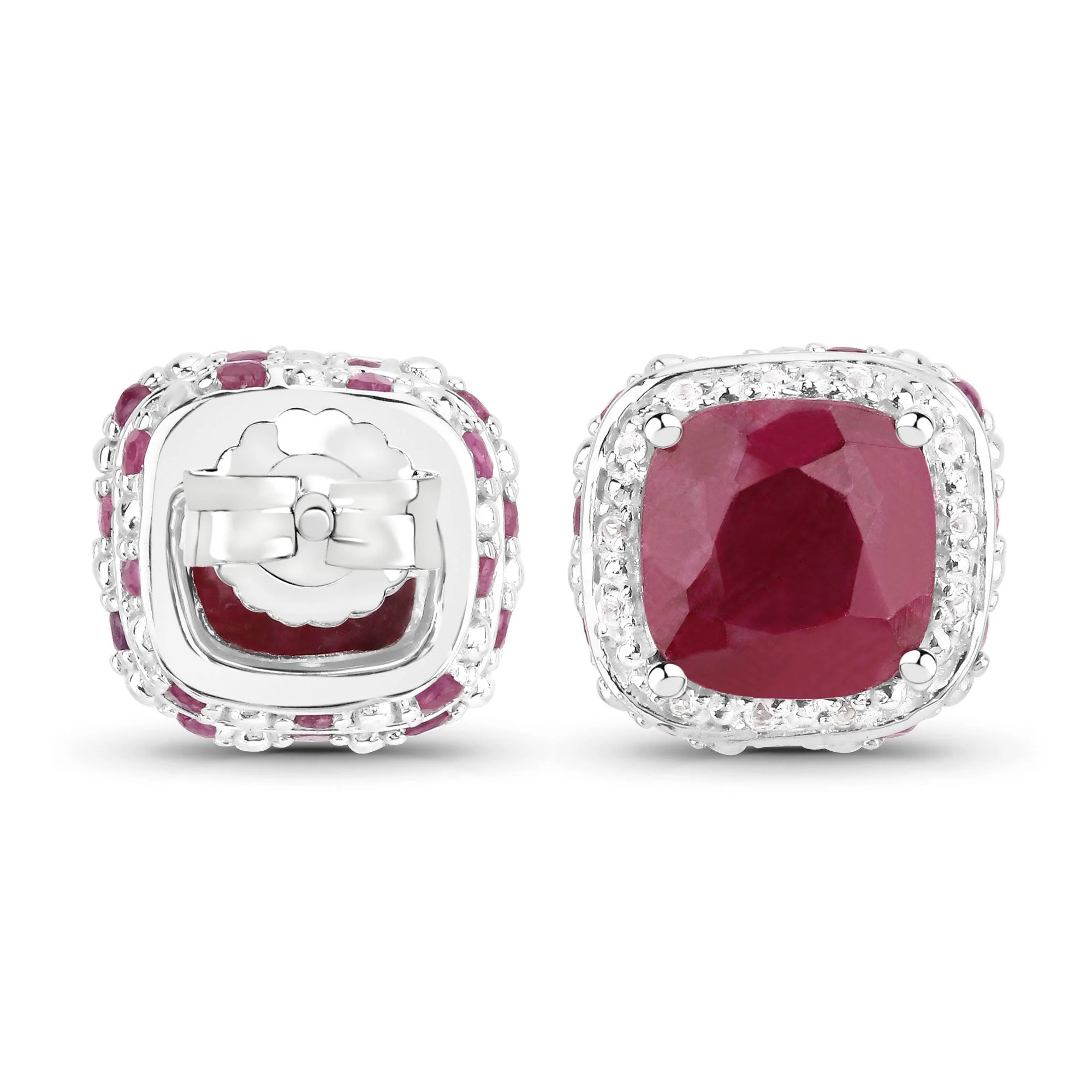 6.12 Carat Dyed Ruby, Ruby and White Topaz .925 Sterling Silver Earrings - Image 3