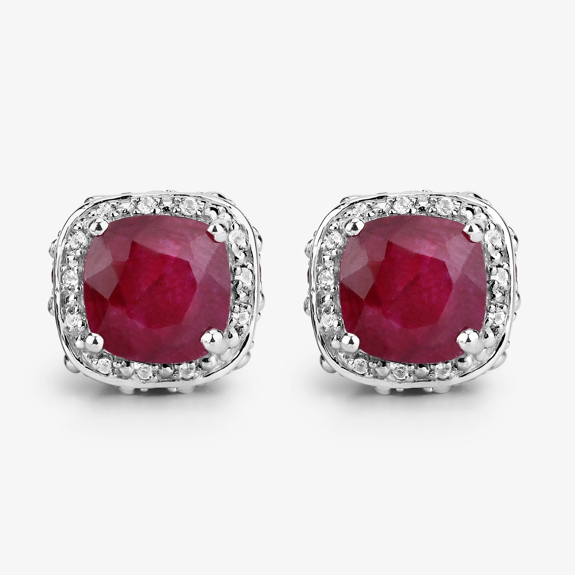 6.12 Carat Dyed Ruby, Ruby and White Topaz .925 Sterling Silver Earrings - Image 4