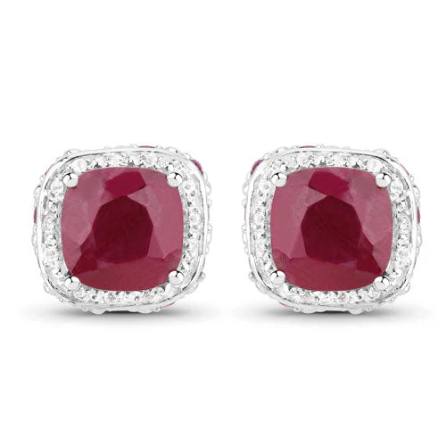 6.12 Carat Dyed Ruby, Ruby and White Topaz .925 Sterling Silver Earrings - Image 5