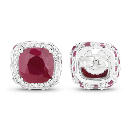 6.12 Carat Dyed Ruby, Ruby and White Topaz .925 Sterling Silver Earrings - Image 7