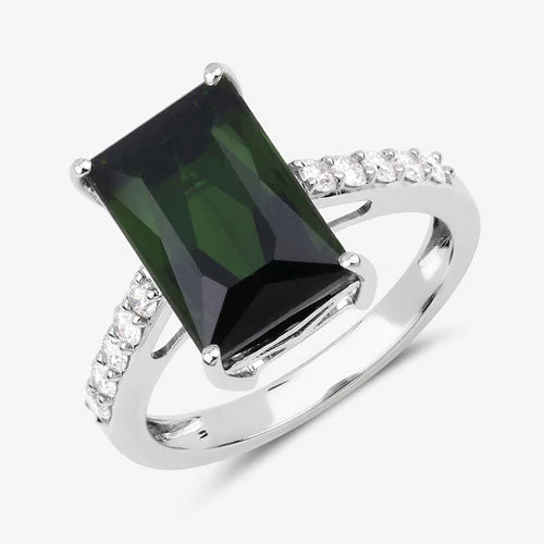 6.16 Carat Genuine Green Tourmaline and White Diamond 14K White Gold Ring - Image 10