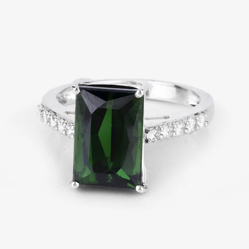 6.16 Carat Genuine Green Tourmaline and White Diamond 14K White Gold Ring - Image 11