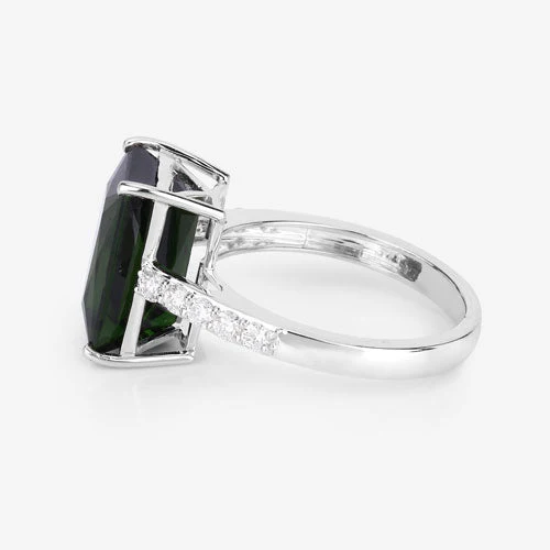 6.16 Carat Genuine Green Tourmaline and White Diamond 14K White Gold Ring - Image 12
