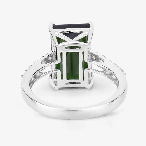 6.16 Carat Genuine Green Tourmaline and White Diamond 14K White Gold Ring - Image 13