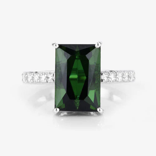 6.16 Carat Genuine Green Tourmaline and White Diamond 14K White Gold Ring - Image 14