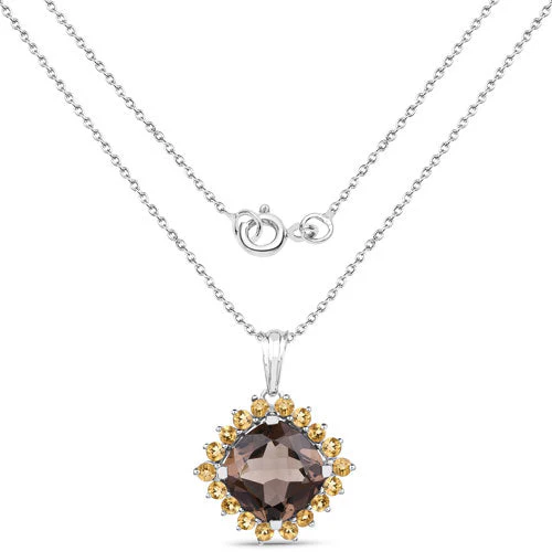 6.17 Carat Genuine Smoky Quartz and Citrine .925 Sterling Silver Pendant - Image 2