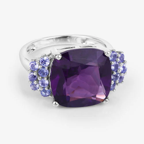 6.34 Carat Genuine Amethyst and Tanzanite .925 Sterling Silver Ring - Image 10