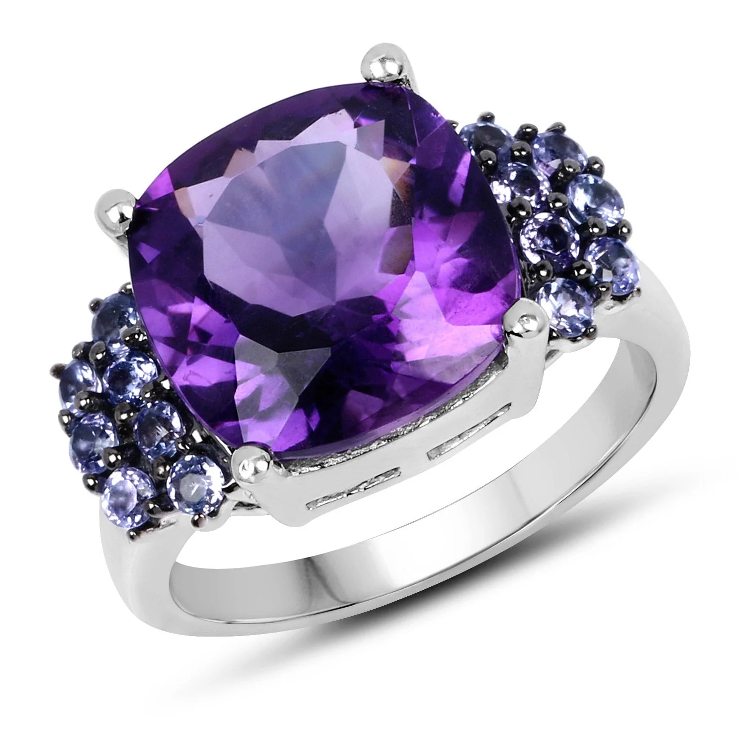 6.34 Carat Genuine Amethyst and Tanzanite .925 Sterling Silver Ring - Image 2
