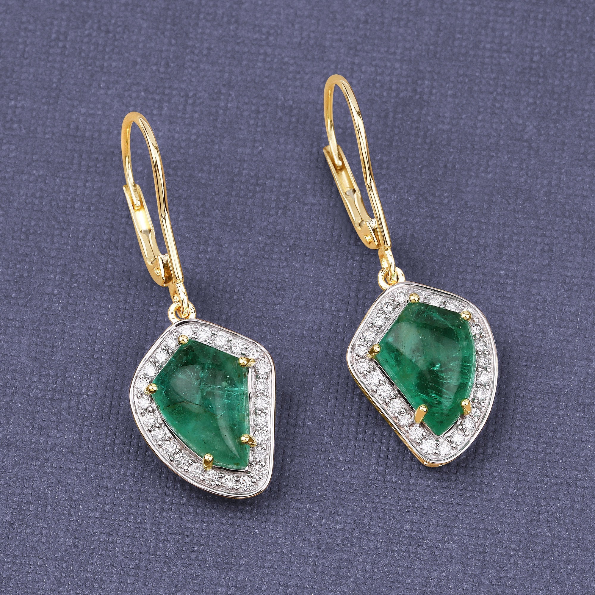 6.40 Carat Genuine Colombian Emerald and White Diamond 14K Yellow Gold Earrings - Image 2