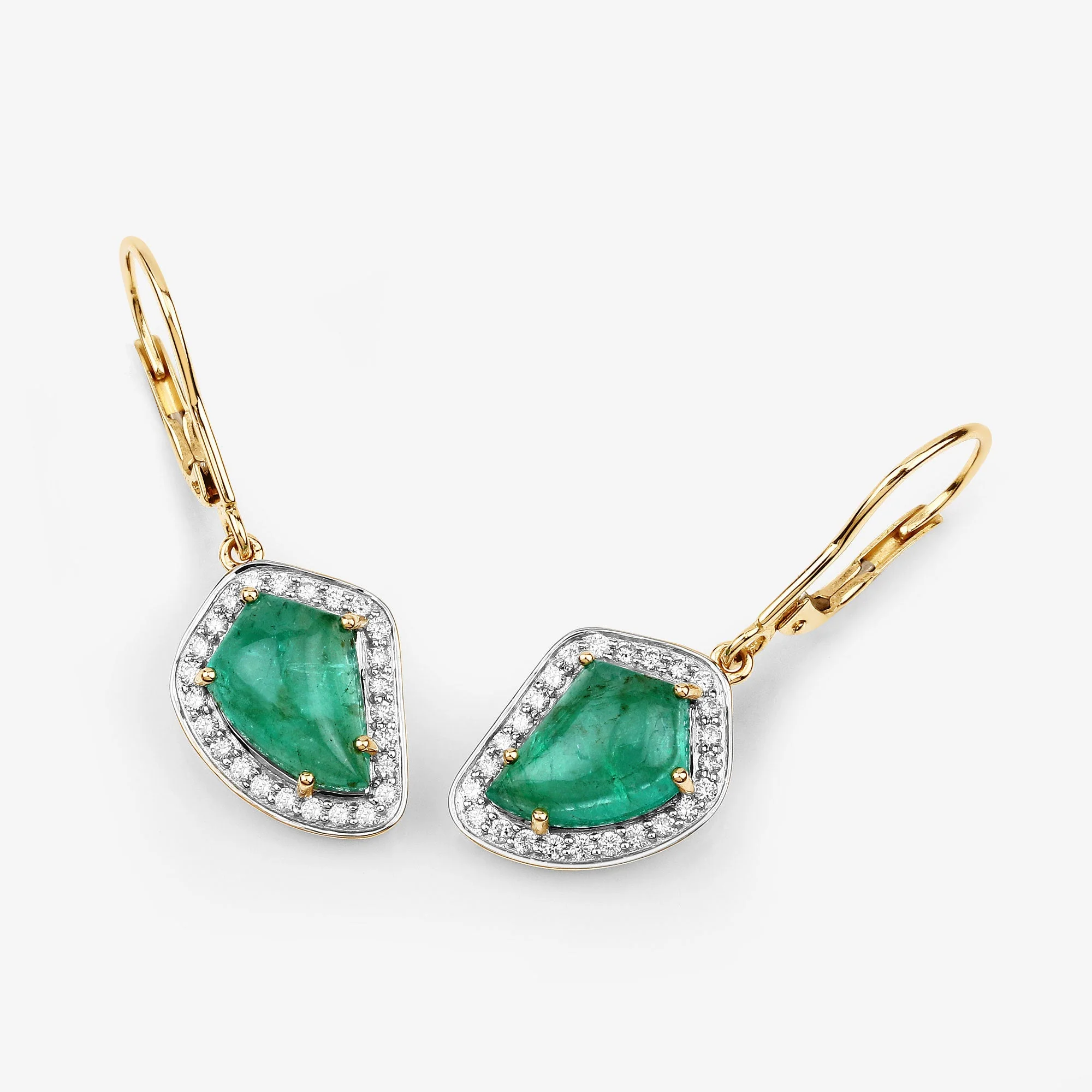 6.40 Carat Genuine Colombian Emerald and White Diamond 14K Yellow Gold Earrings - Image 3