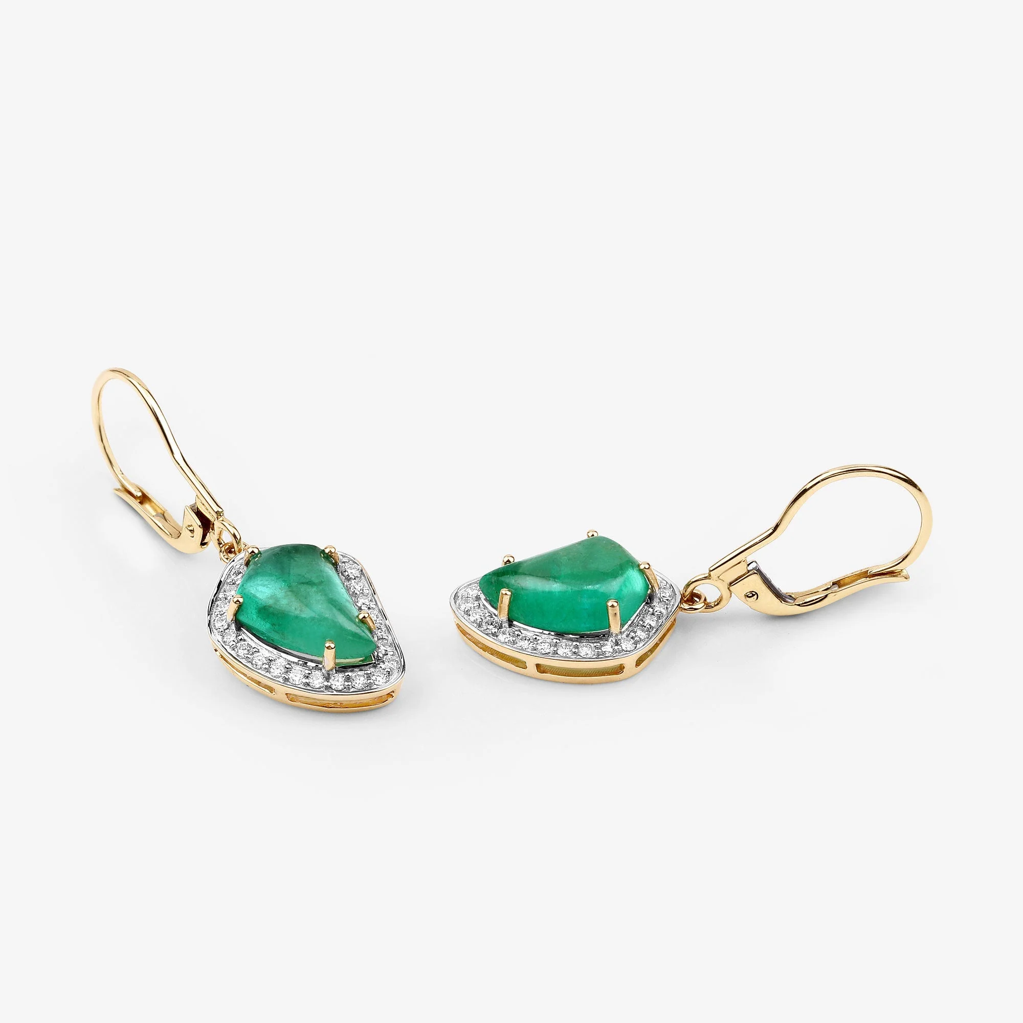 6.40 Carat Genuine Colombian Emerald and White Diamond 14K Yellow Gold Earrings - Image 4