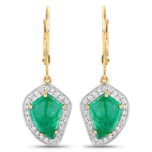 6.40 Carat Genuine Colombian Emerald and White Diamond 14K Yellow Gold Earrings - Image 5