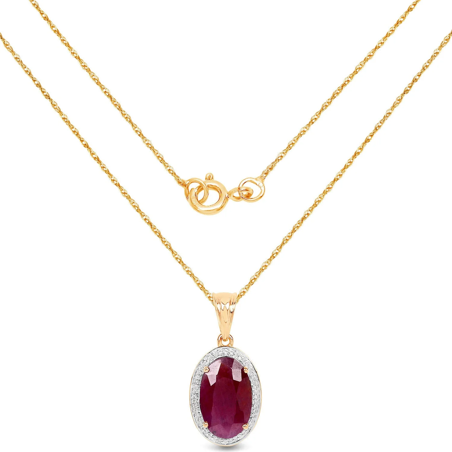 6.40 Carat Genuine Ruby and White Diamond 14K Yellow Gold Pendant - Image 2