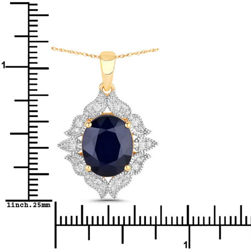 6.44 Carat Genuine Blue Sapphire and White Diamond 14K Yellow Gold Pendant - Image 3