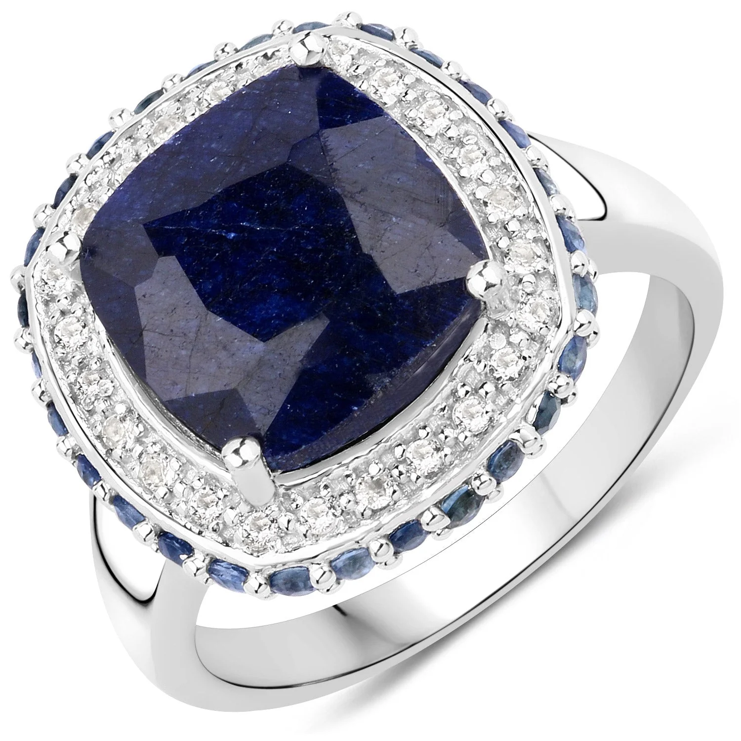 6.46 Carat Dyed Sapphire, Blue Sapphire and White Topaz .925 Sterling Silver Ring - Image 2