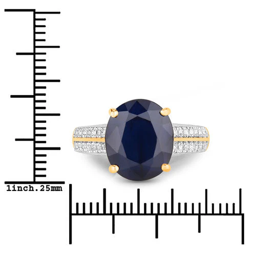 6.49 Carat Genuine Blue Sapphire and White Diamond 14K Yellow Gold Ring - Image 3