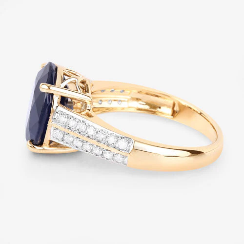 6.49 Carat Genuine Blue Sapphire and White Diamond 14K Yellow Gold Ring - Image 6