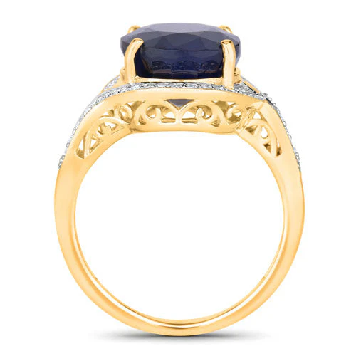 6.52 Carat Genuine Blue Sapphire and White Diamond 14K Yellow Gold Ring - Image 2
