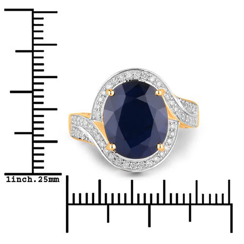 6.52 Carat Genuine Blue Sapphire and White Diamond 14K Yellow Gold Ring - Image 3