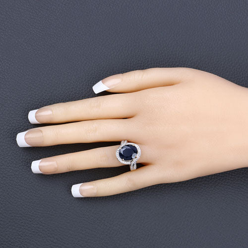 6.52 Carat Genuine Blue Sapphire and White Diamond 14K Yellow Gold Ring - Image 5