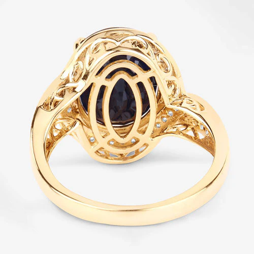 6.52 Carat Genuine Blue Sapphire and White Diamond 14K Yellow Gold Ring - Image 7