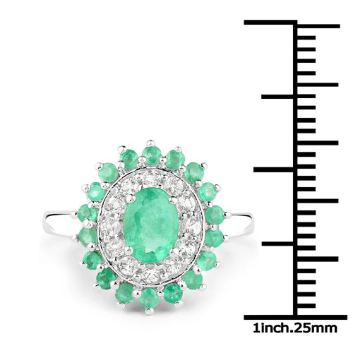 6.53 Carat Genuine Zambian Emerald and White Topaz .925 Sterling Silver 3 Piece Jewelry Set (Ring, Earrings, and Pendant w/ Chain) - Image 10