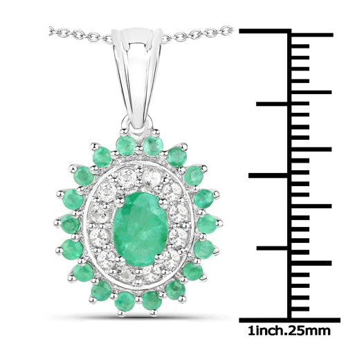 6.53 Carat Genuine Zambian Emerald and White Topaz .925 Sterling Silver 3 Piece Jewelry Set (Ring, Earrings, and Pendant w/ Chain) - Image 11
