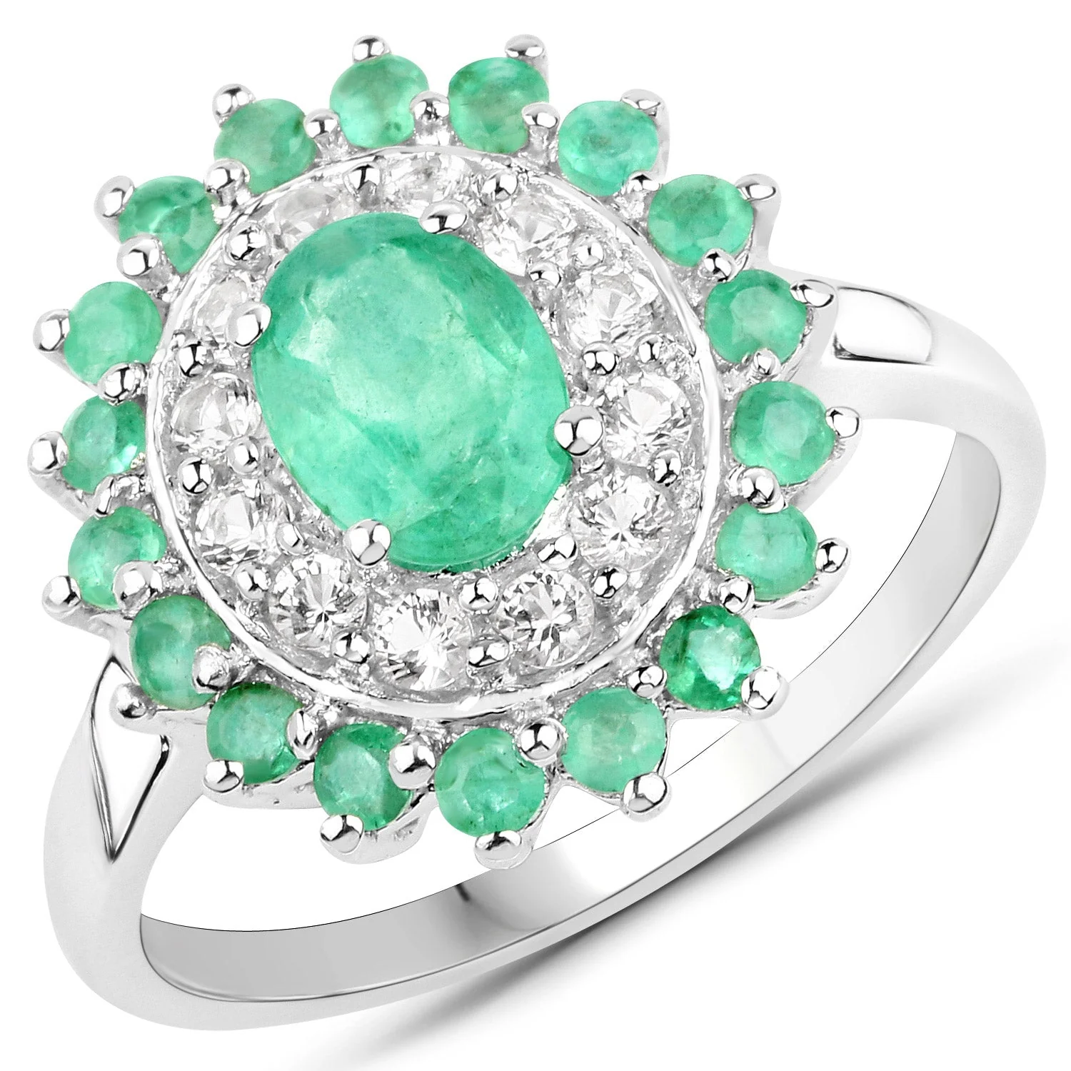 6.53 Carat Genuine Zambian Emerald and White Topaz .925 Sterling Silver 3 Piece Jewelry Set (Ring, Earrings, and Pendant w/ Chain) - Image 2