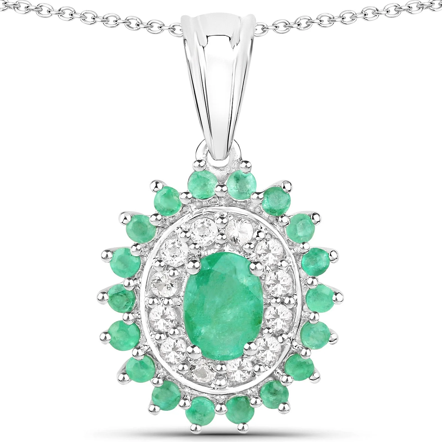 6.53 Carat Genuine Zambian Emerald and White Topaz .925 Sterling Silver 3 Piece Jewelry Set (Ring, Earrings, and Pendant w/ Chain) - Image 3